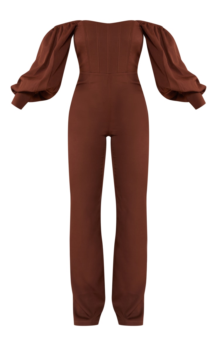 Chocolate Bardot Balloon Sleeve Corset Jumpsuit image 5