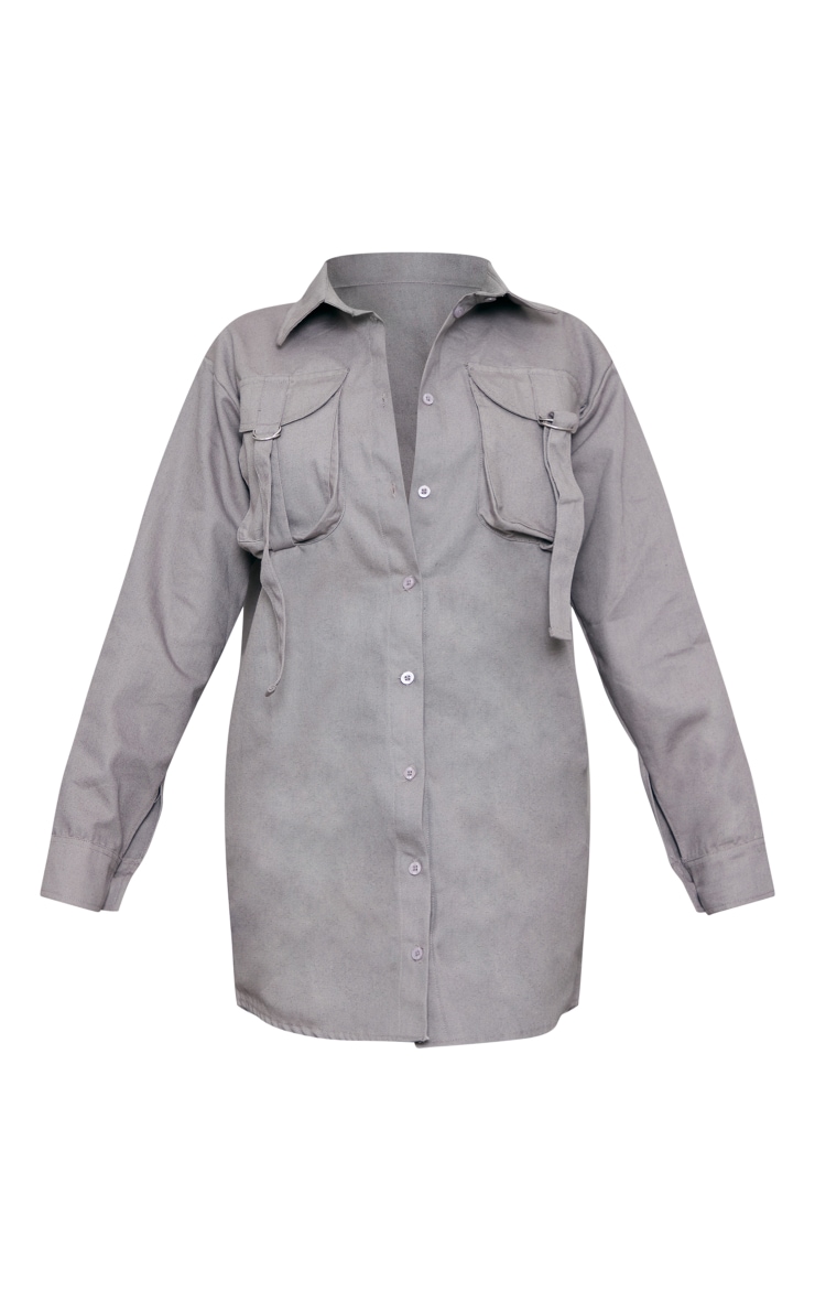 Charcoal Cargo Pocket Buckle Detail Shirt Dress image 1