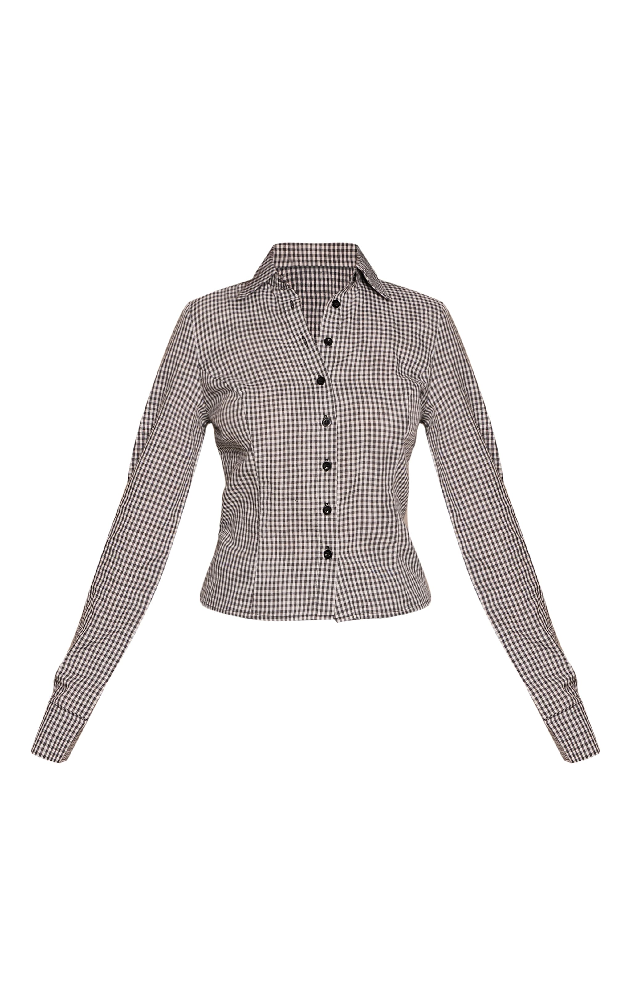 Petite Black Gingham Button Up Fitted Long Sleeve Shirt image 5