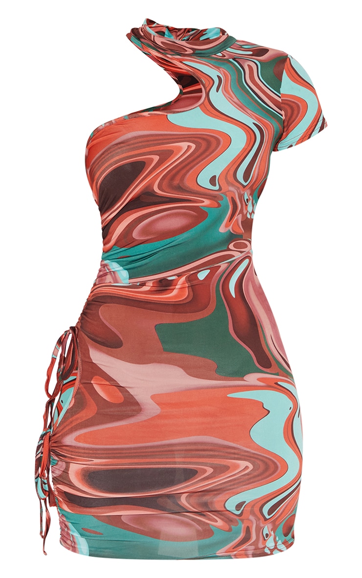Multi Marble Print Slinky High Neck Cut Out Detail Sleeveless Bodycon Dress image 5