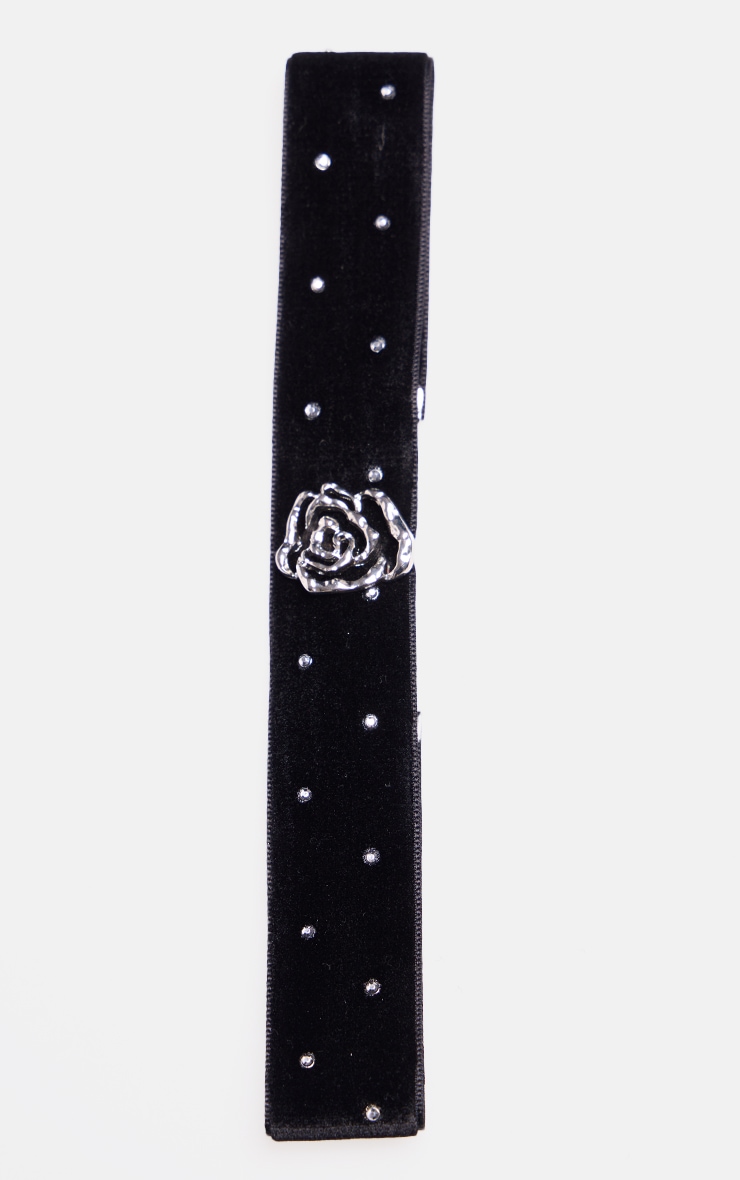 Black Velvet Diamante Rose Choker image 3