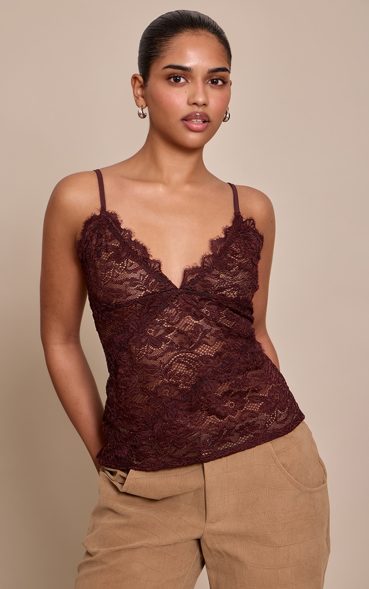 Petite Chocolate Lace Flowy Cami