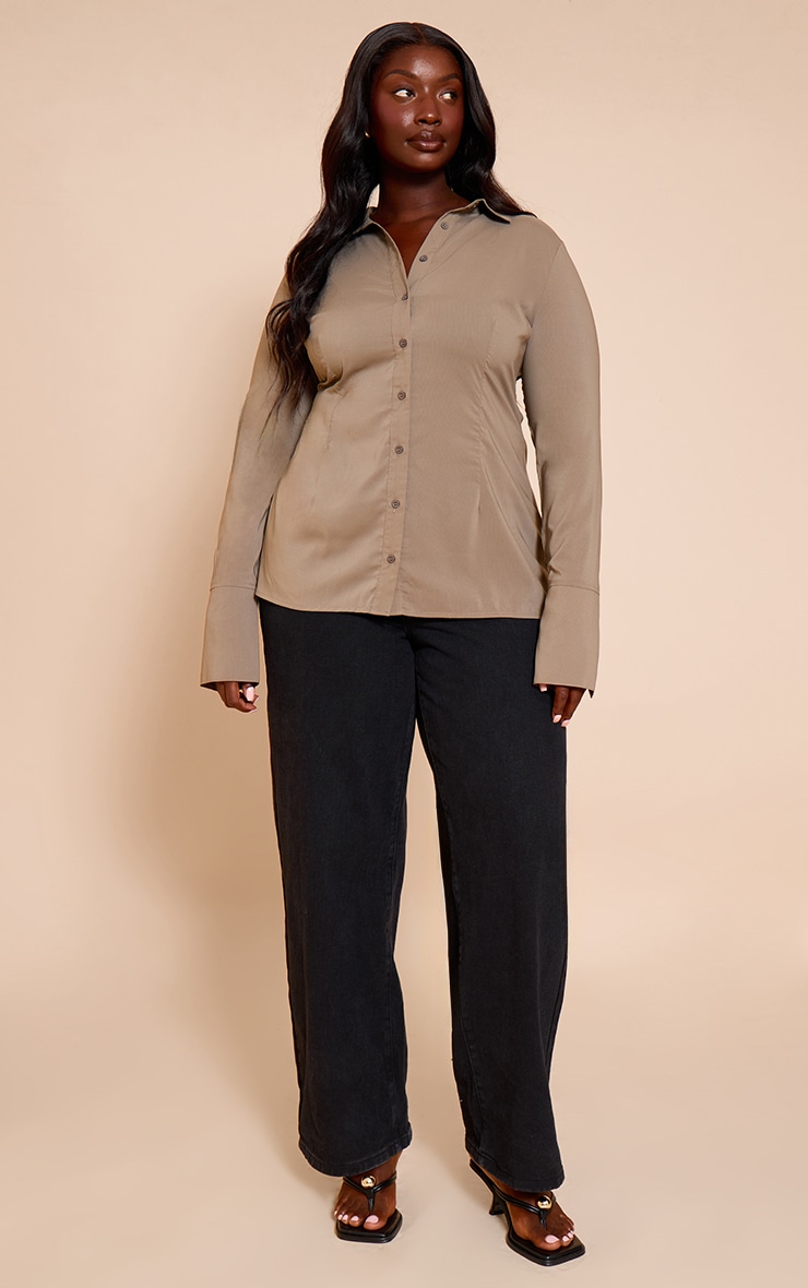 Plus Brown Chiffon Fitted Shirt image 3