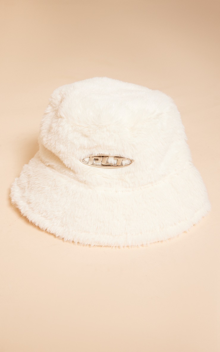 PRETTYLITTLETHING White Fluffy Bucket Hat image 2