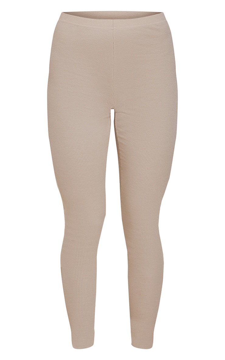 Beige Crinkle Rib High Rise Leggings Co-ords PLT IRE