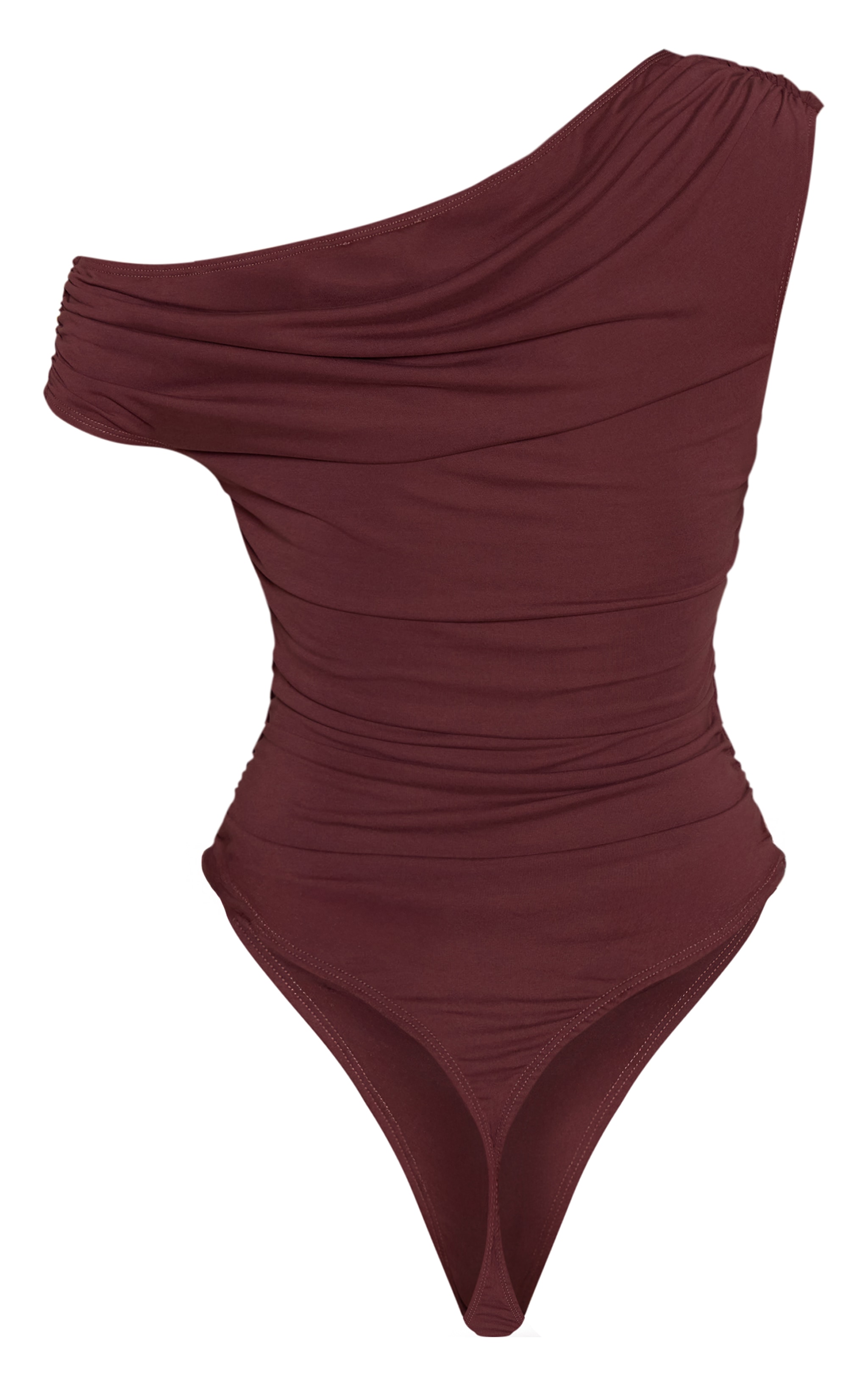 Chocolate Soft Touch Asymmetric Neck Sleeveless Bodysuit image 6