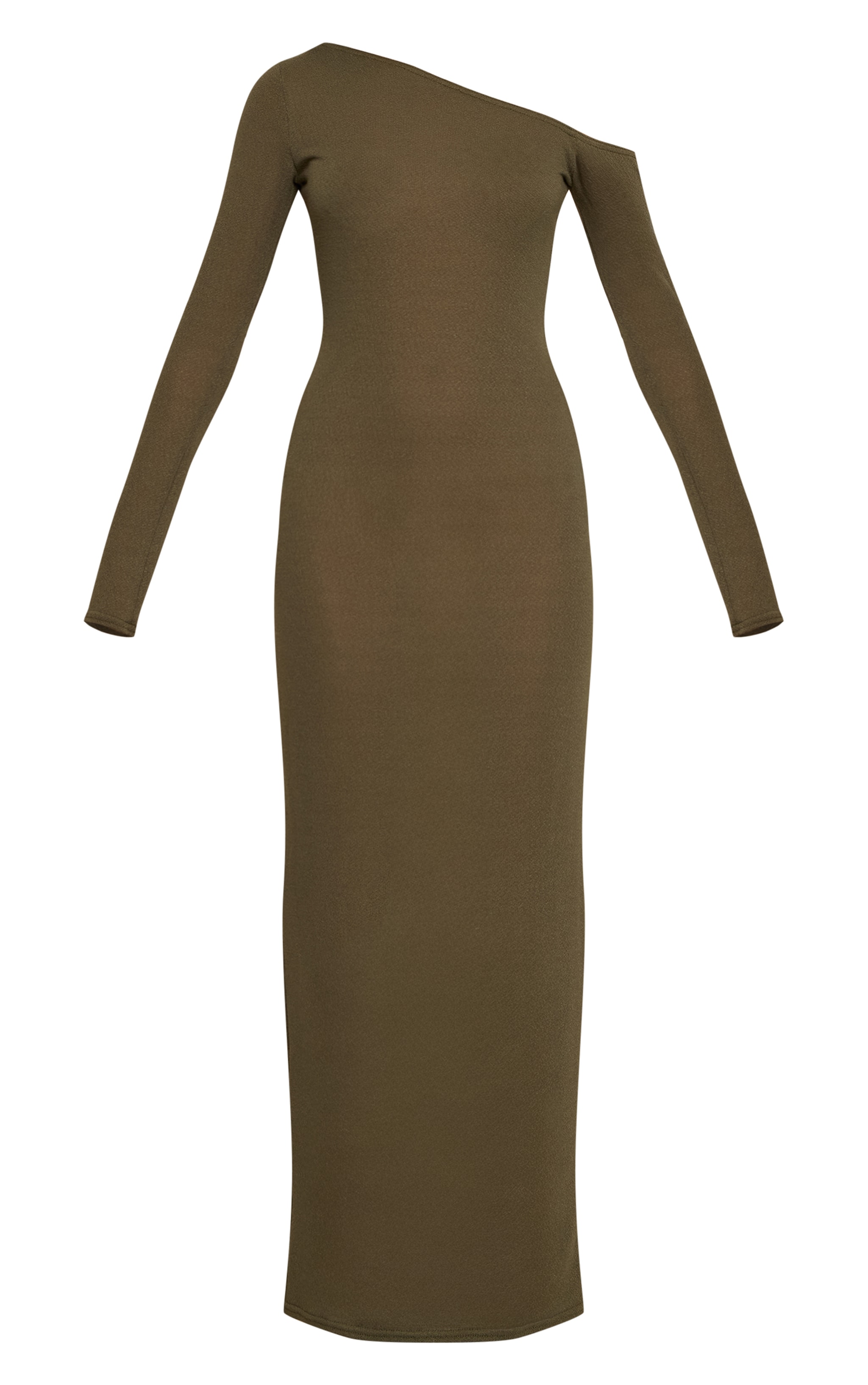 Khaki Textured Jersey Asymmetric Long Sleeve Maxi Dress image 5