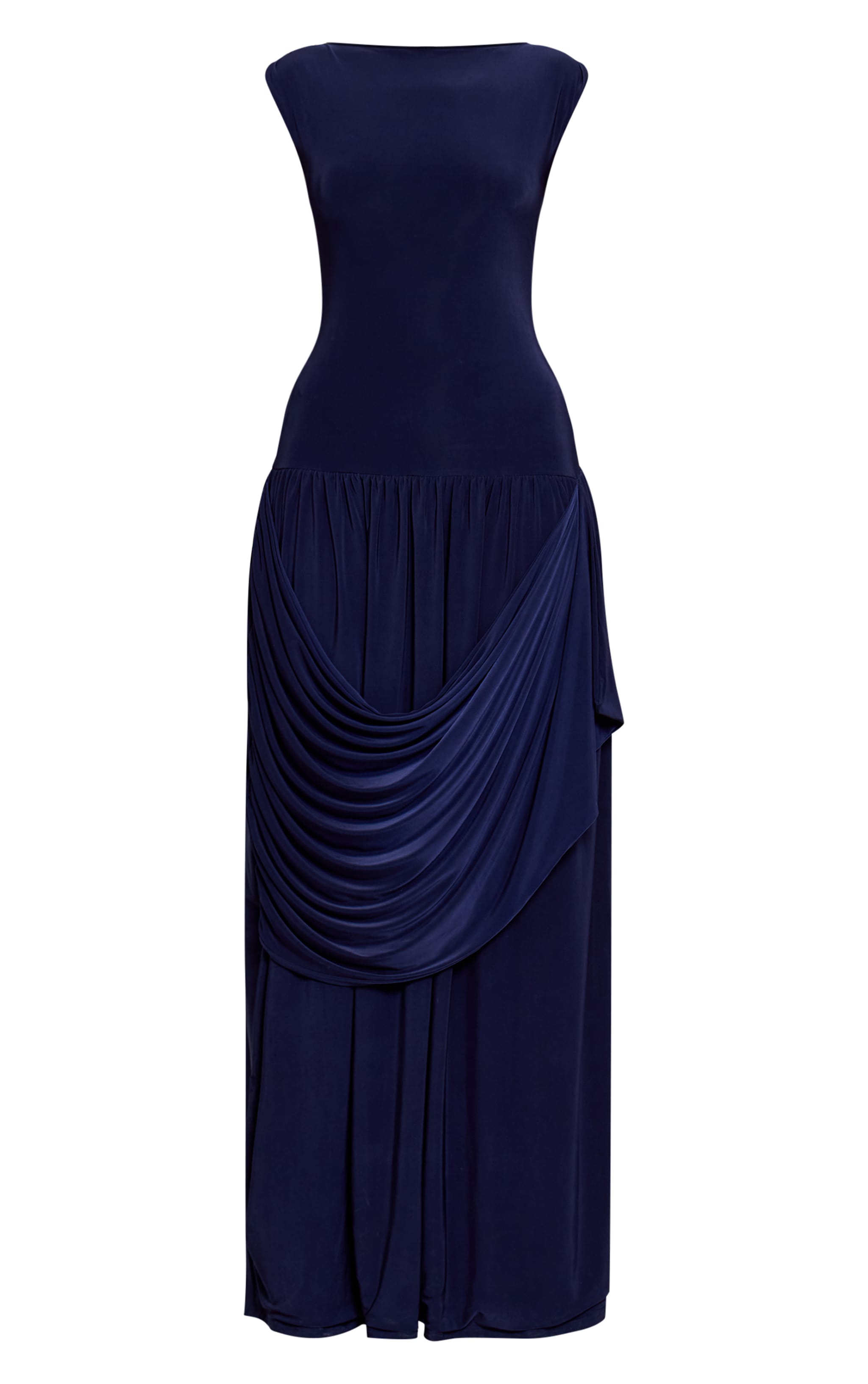 Navy Slinky Drape Maxi Dress image 5