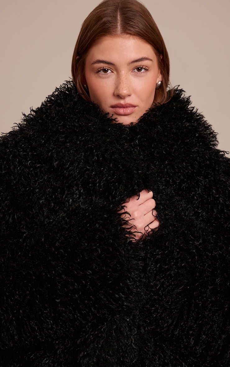 Black Mongolian Fur Midi Coat image 4