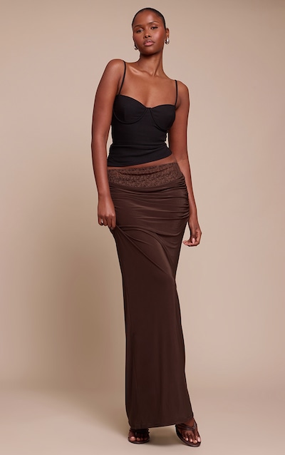 Dark Chocolate Lace Underlay Double Slinky Cowl Maxi Skirt