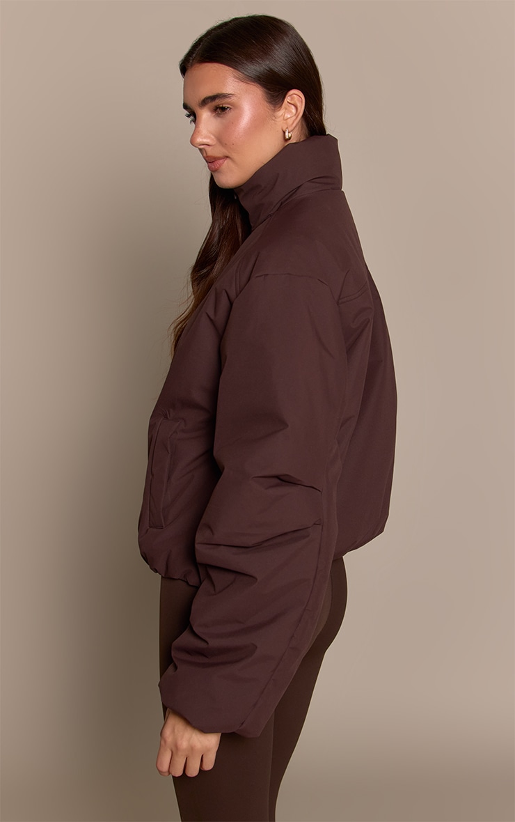 Chocolate Funnel Neck Cocoon Sleeve Zip Through Jacket image 2