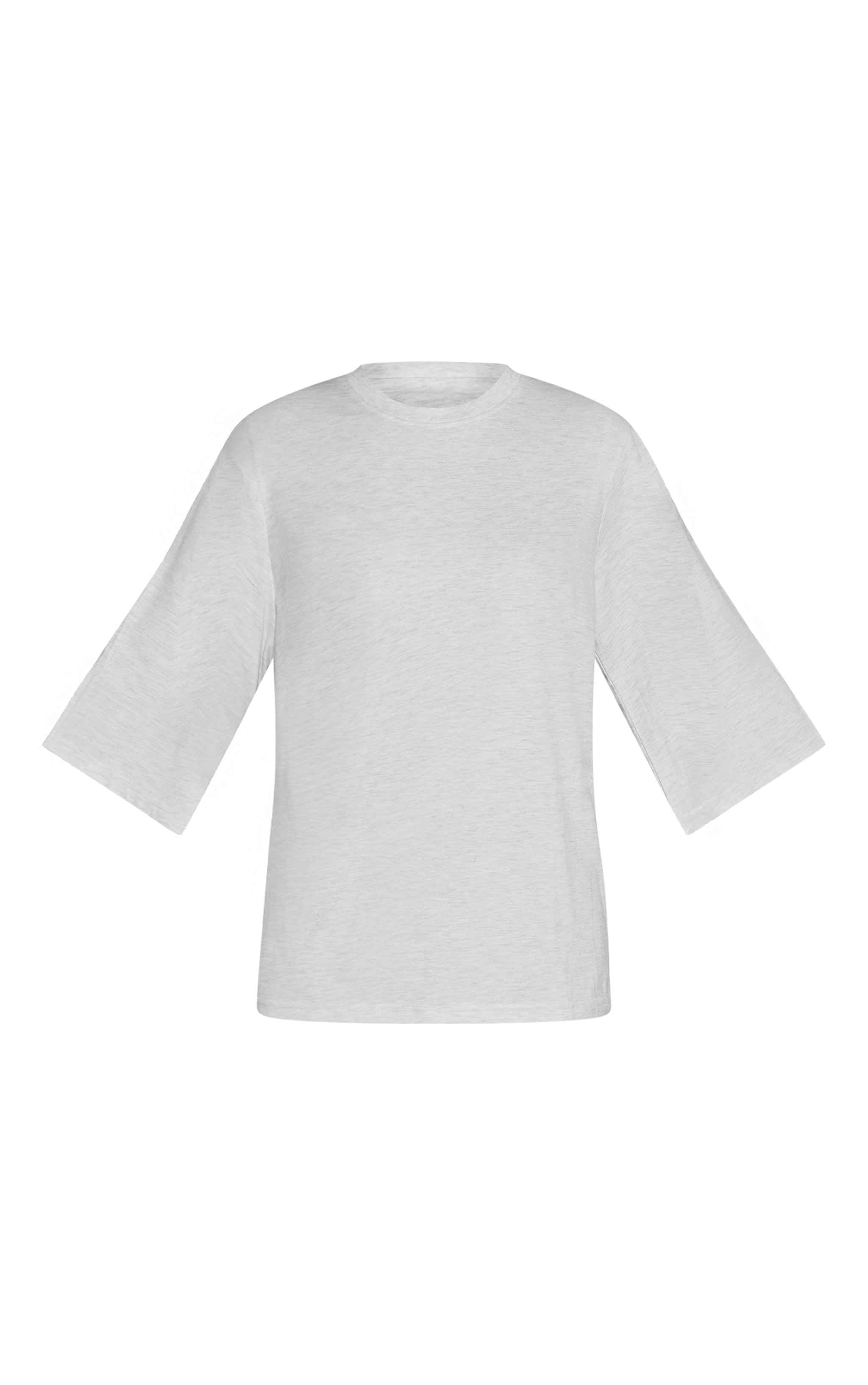 Grey Marl Cotton Oversized Extreme Sleeve Detail T-Shirt  image 5