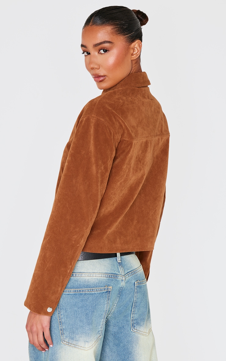 Tan Zip Up Faux Suede Jacket image 2