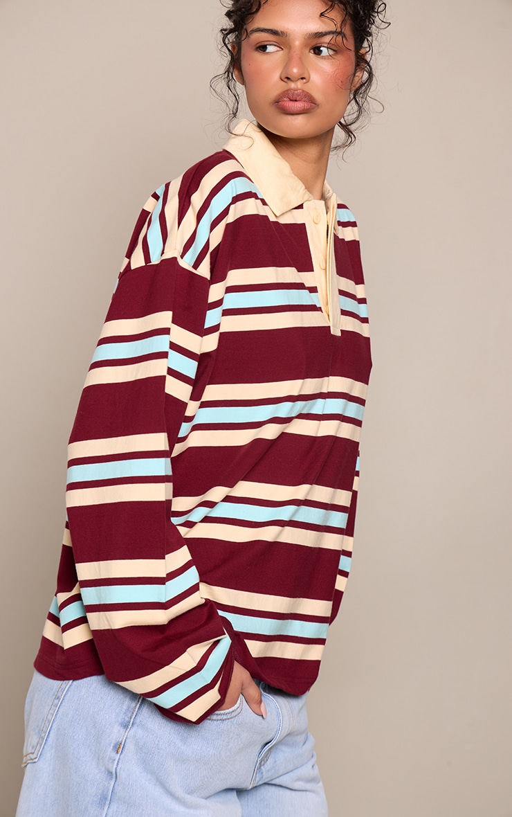 Burgundy Striped Polo Tshirt