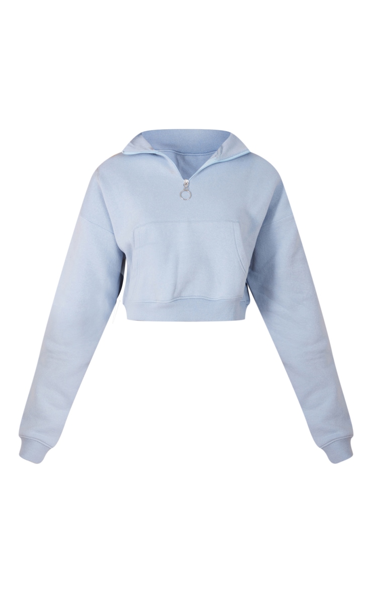 Blue Half Zip High Neck Crop Sweat image 5