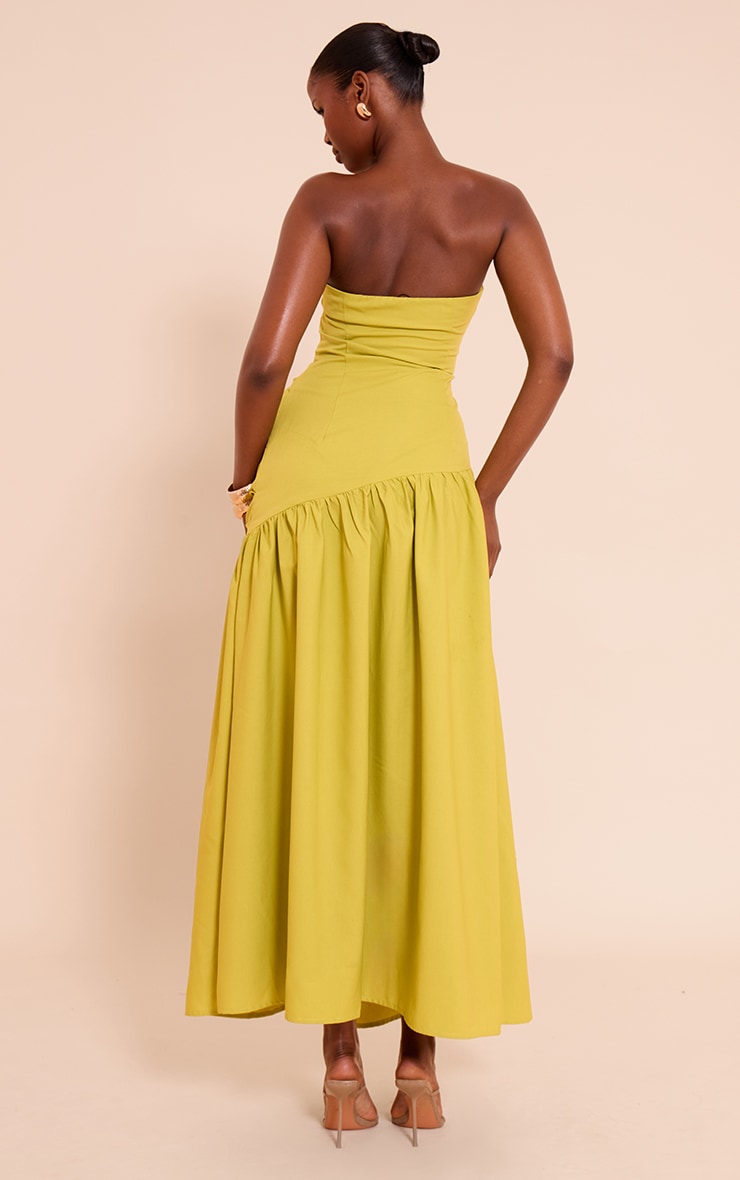 Dark Lime Woven Bandeau Ruched Maxi Dress image 2