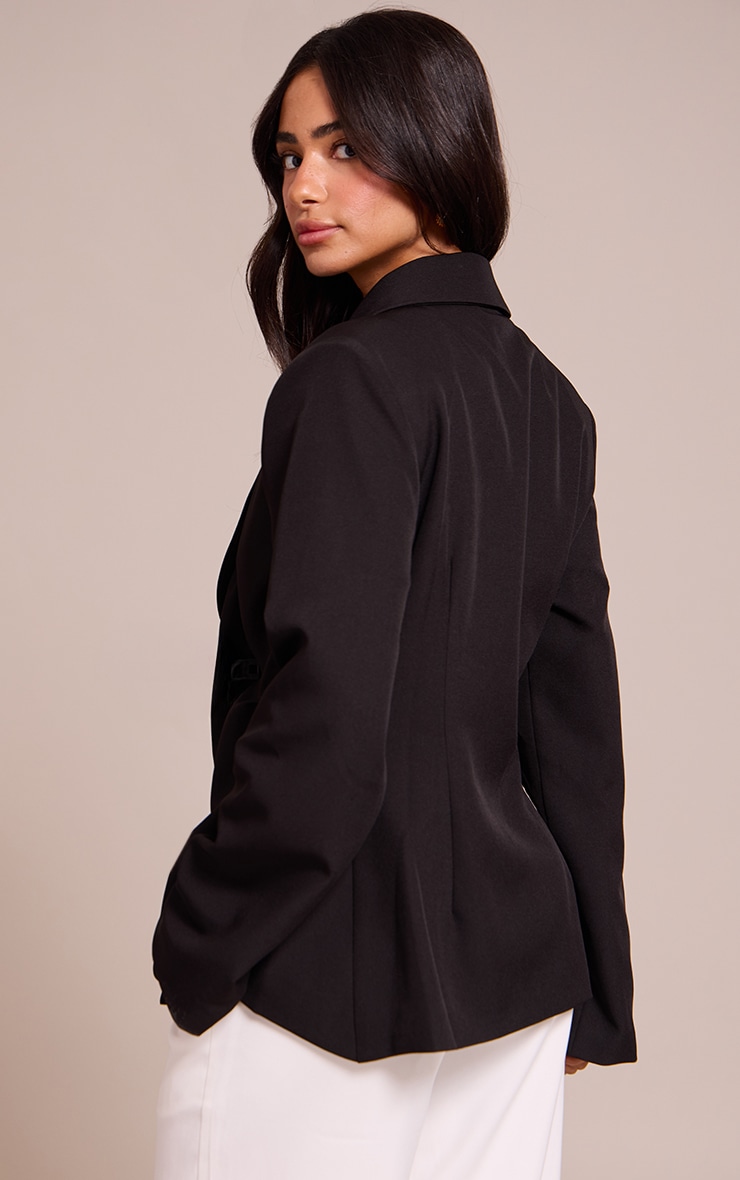 Petite Black Asymmetric Style Wrap Blazer image 2