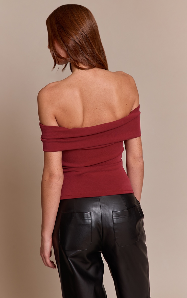 Red Premium Soft Touch Asymmetric Shoulder Top  image 2