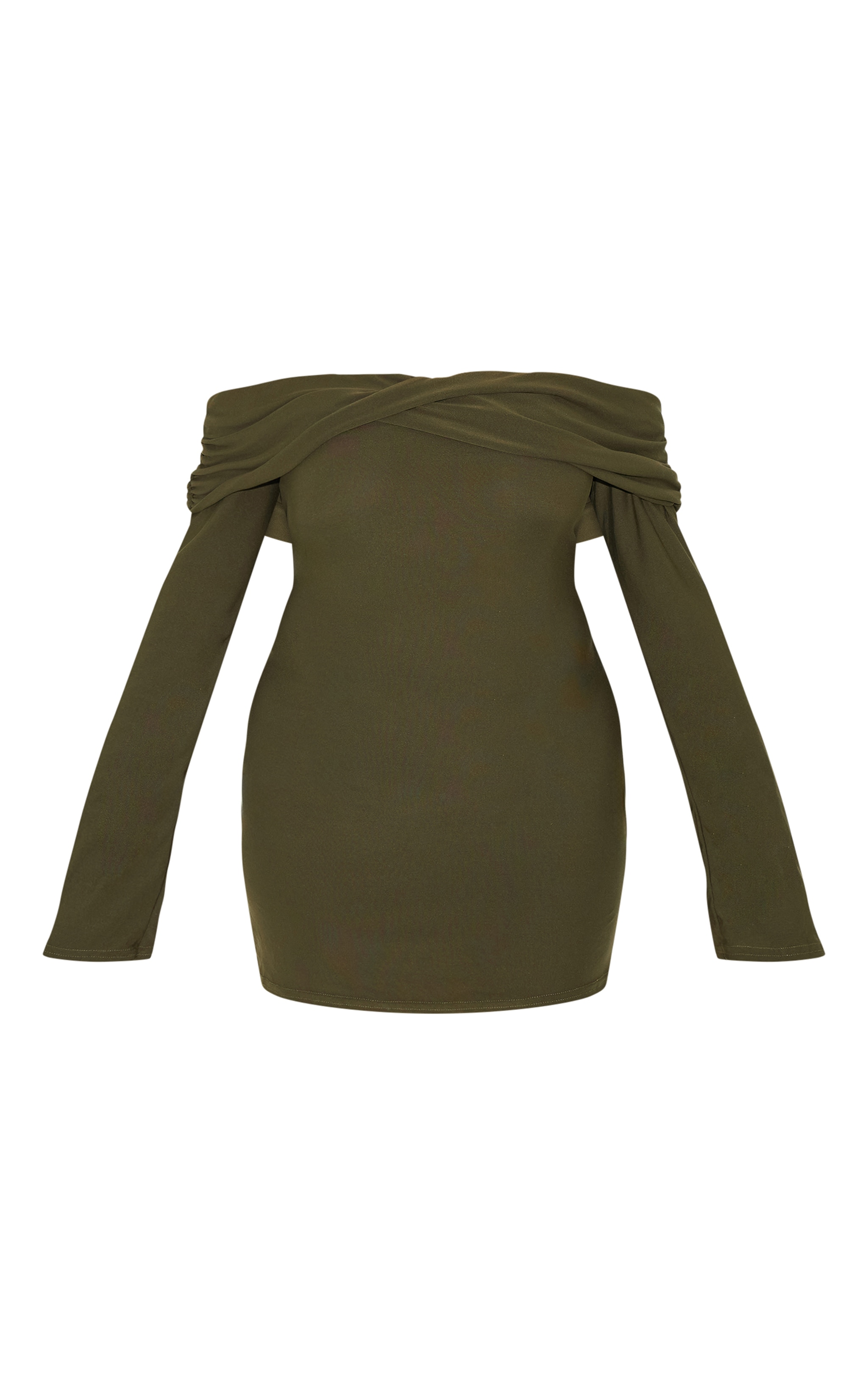 Plus Robe moulante douce kaki à col bardot torsadé image 5