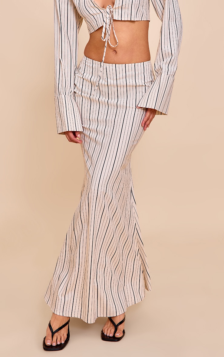 Sand Striped Linen-Blend Column Maxi Skirt image 2