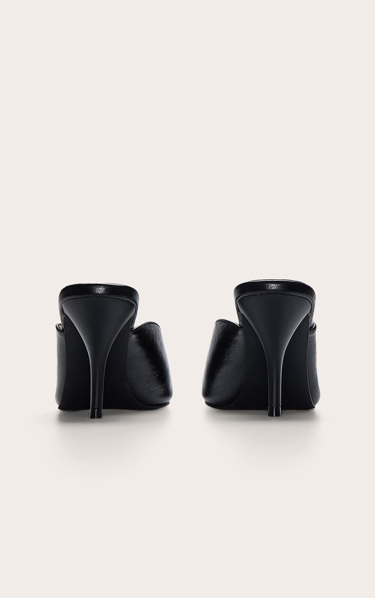 Black PU Squared Chiseled Toe Court Mules image 4