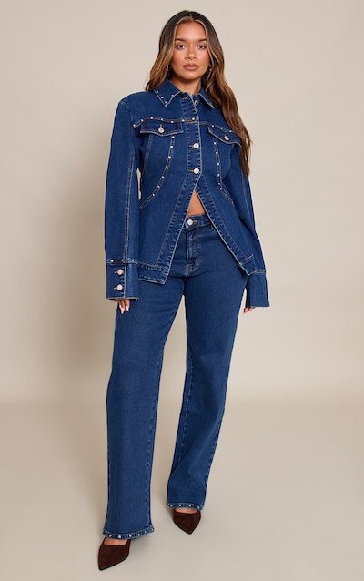 Shape Dark Blue Studded Hem Straight Leg Jean