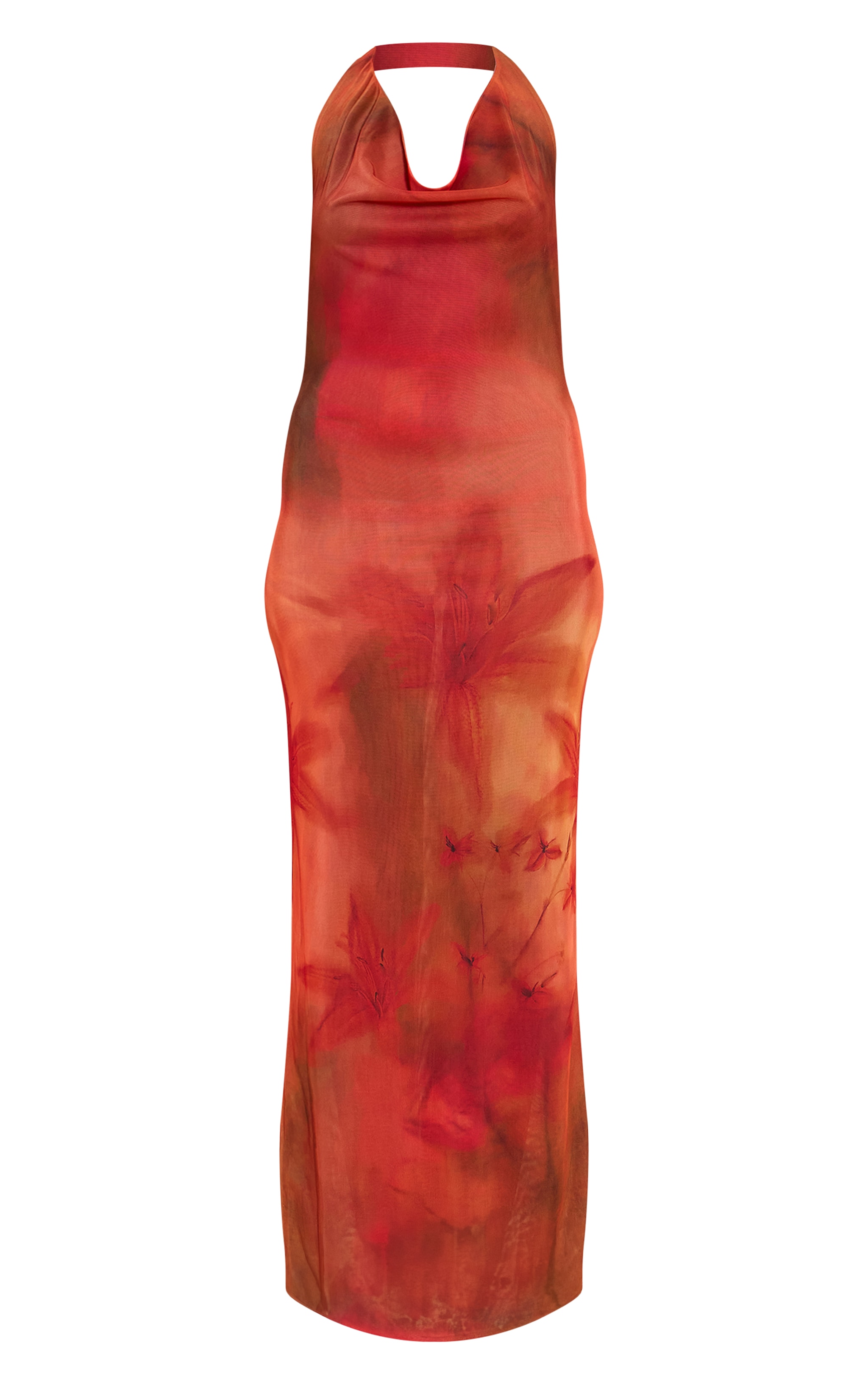 Robe longue rouge fleurie à dos nu et décolleté image 5