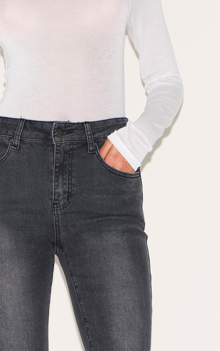 Washed Grey Seam Detail Stretch Denim Flared Jeans image 4