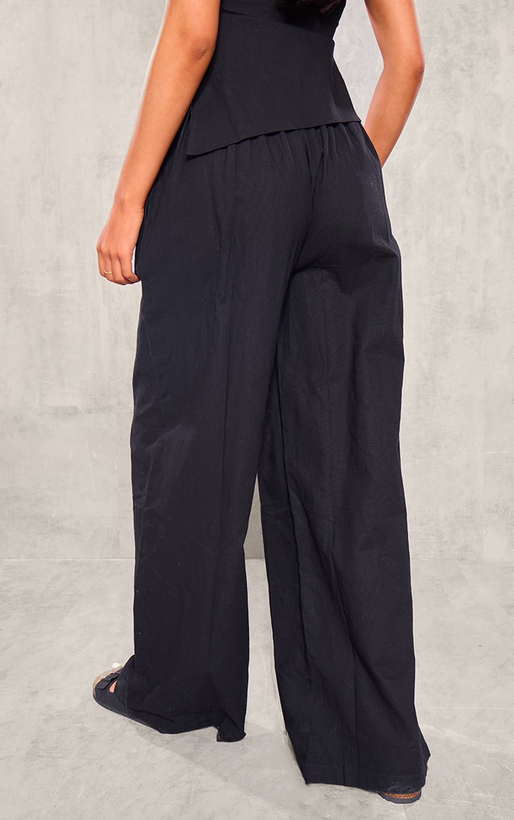 Tall Black Faux Linen Wide Leg Pants image 2