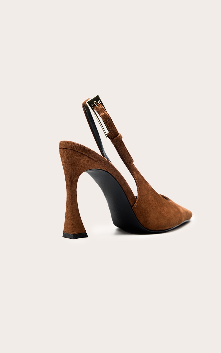 Tan Faux Suede Gold Buckle High Stiletto Court Heels image 4