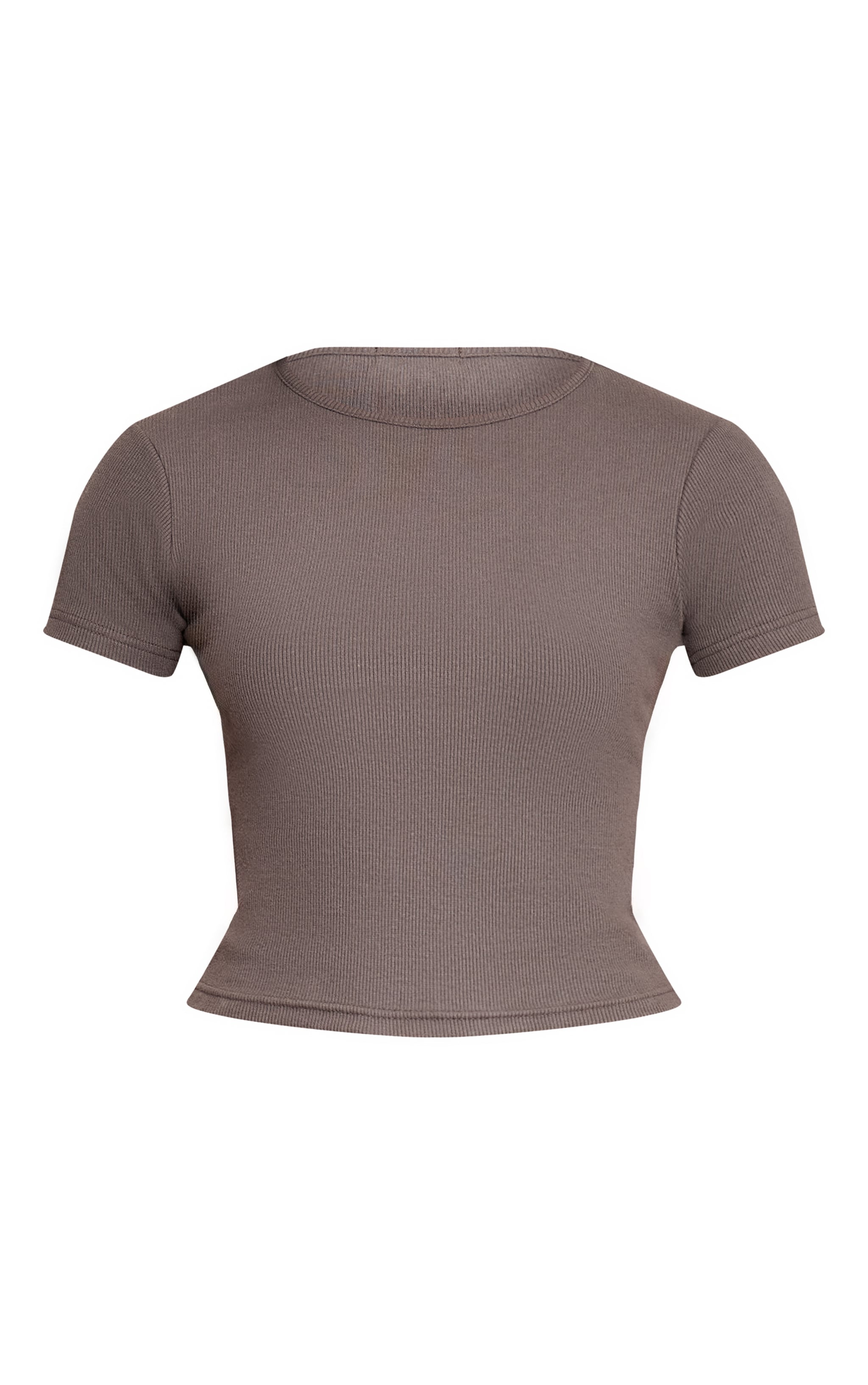Charcoal Grey Brushed Rib Fitted Short Sleeve Crop Top  image 5