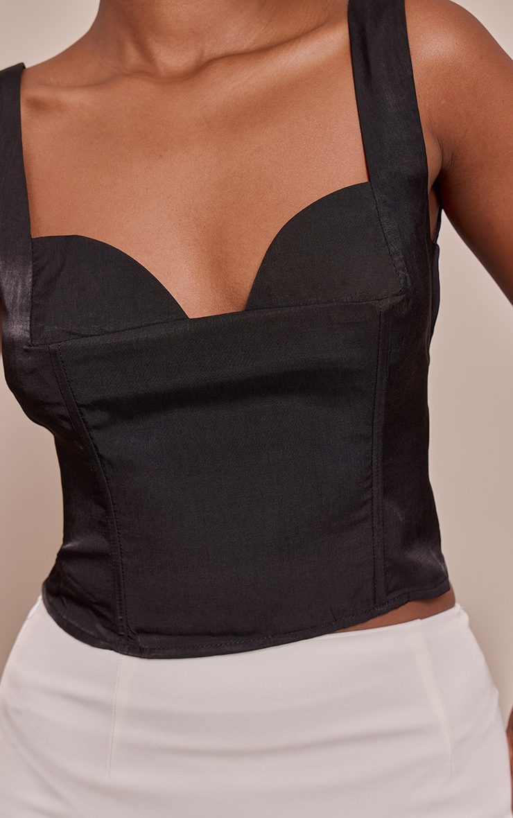 Black Cup Detail Boned Matte Satin Corset image 4