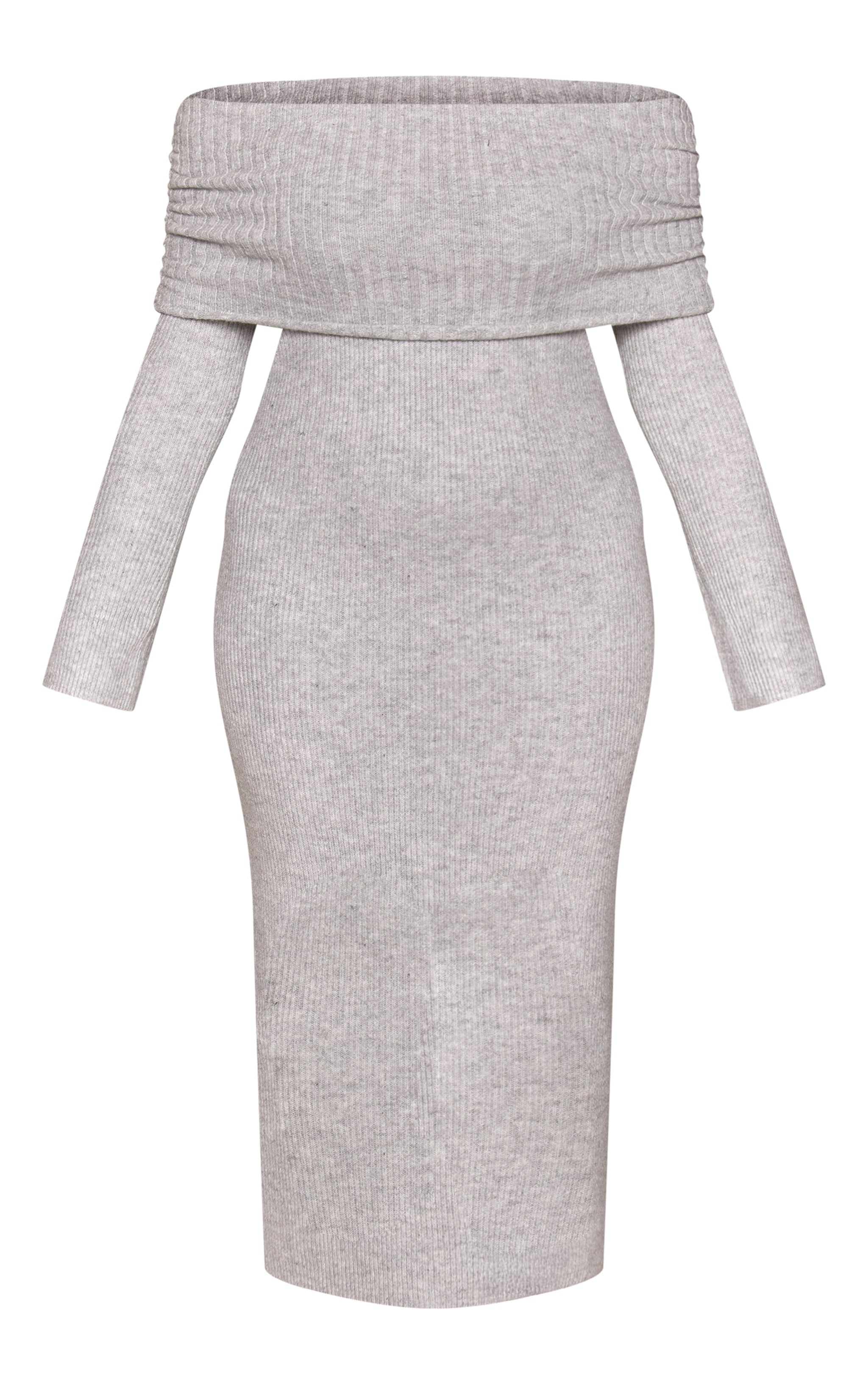 Plus Grey Foldover Bardot Knitted Sweater Dress image 5