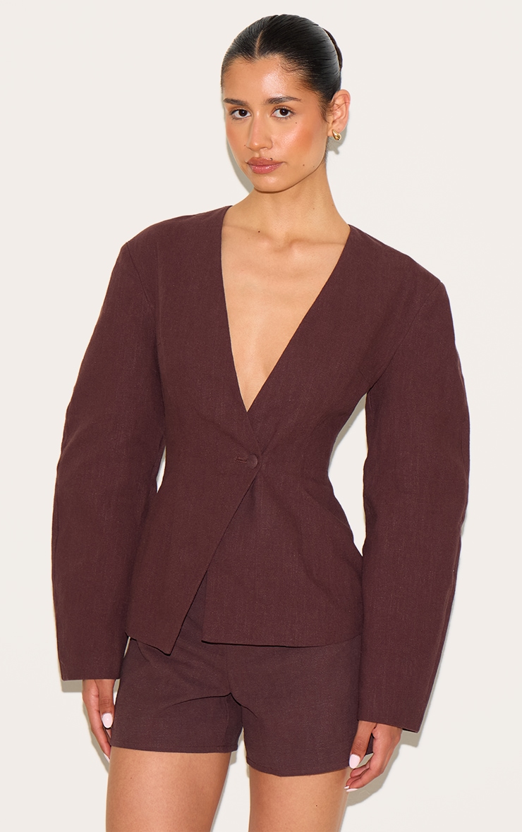 Tall Deep Chocolate Premium Linen Look Tailored Hot Pant image 1