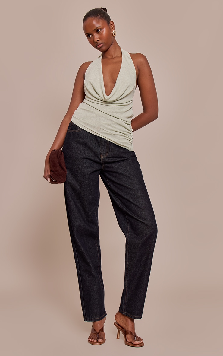 Mint Burnout Mesh Cowl Neck Detail Long Top image 3