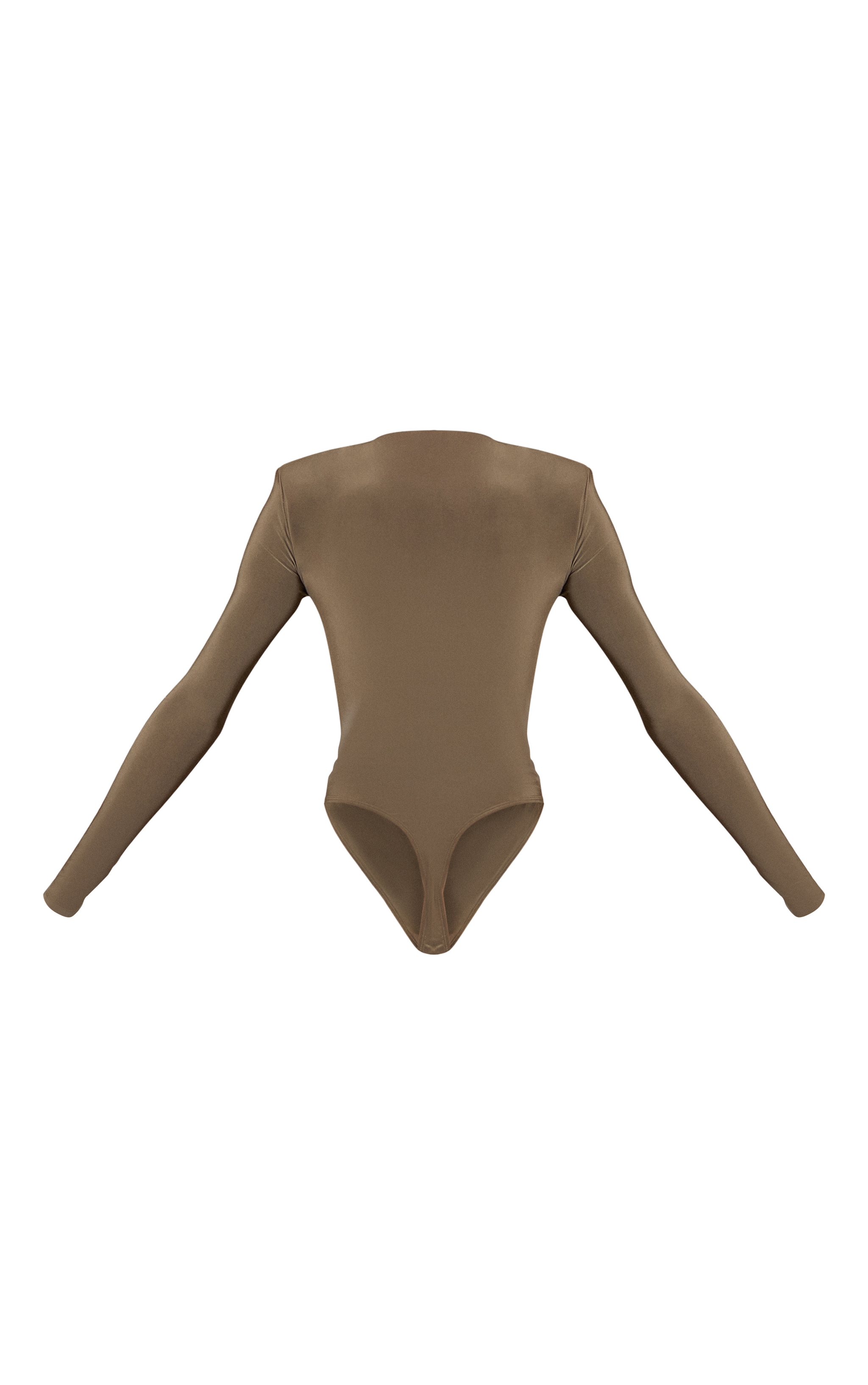 Khaki Double Layer Slinky Ruched Drape Detail Long Sleeve Bodysuit image 6