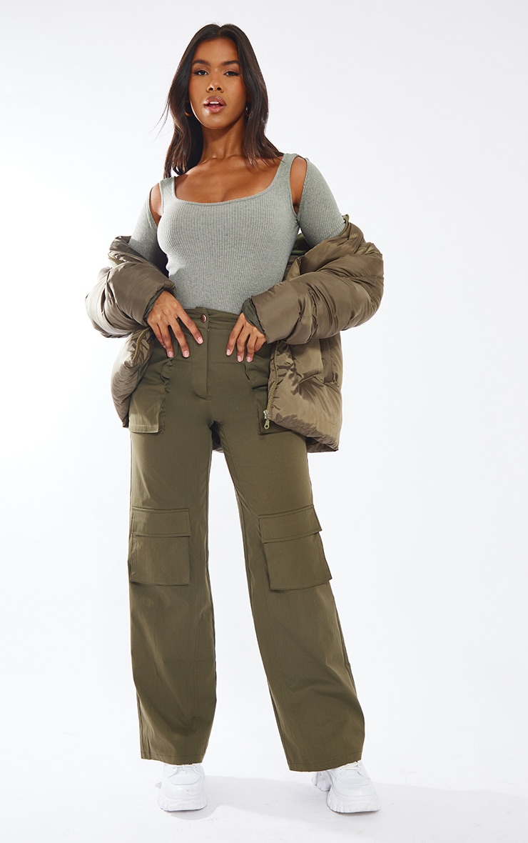 Steel Grey Rib Cut Out Shoulder Bodysuit image 3