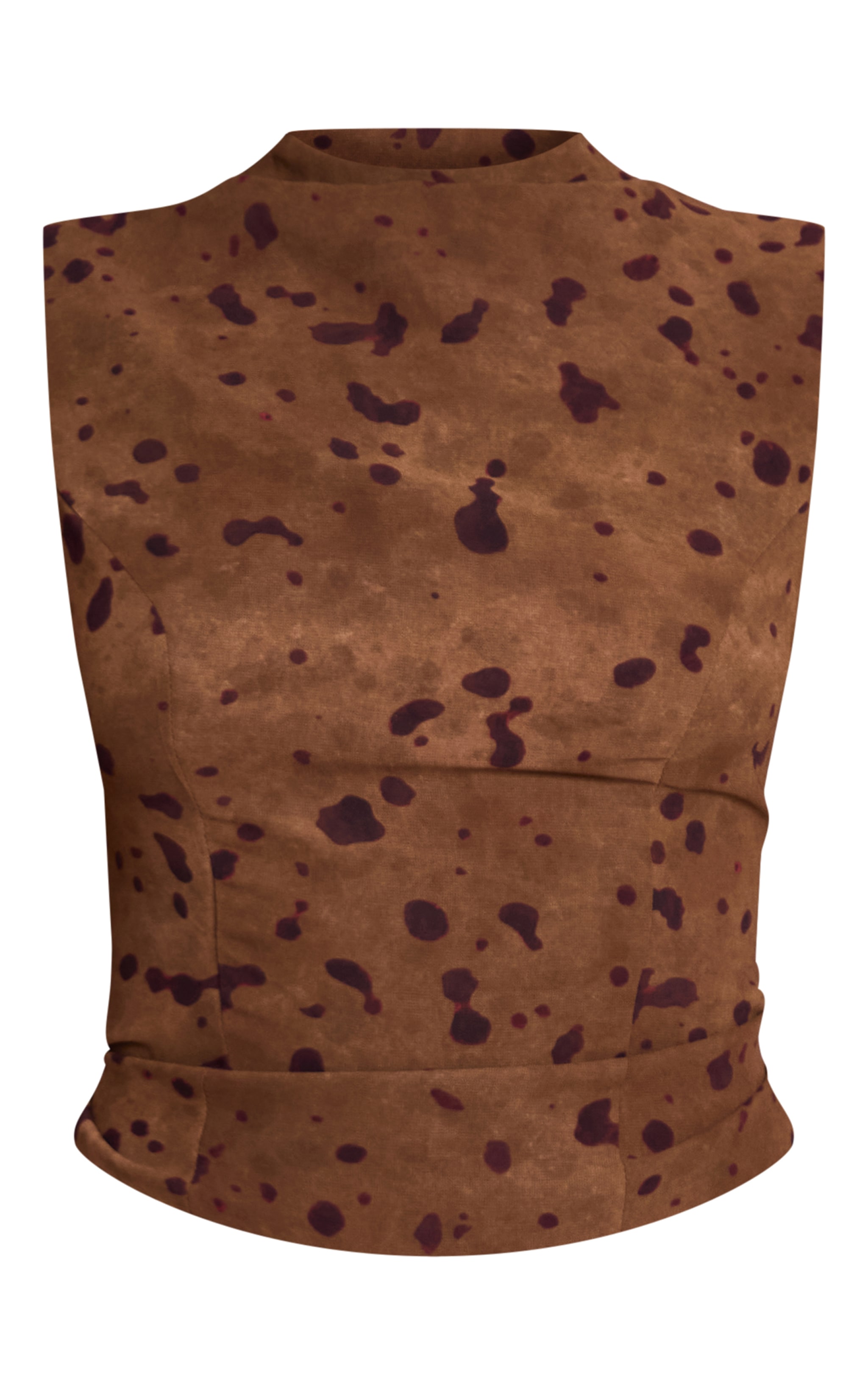 Khaki Abstract Print Chiffon High Neck Cowl Top image 5