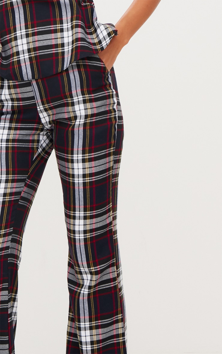 Navy Tartan Mix Check Flare Trousers 5