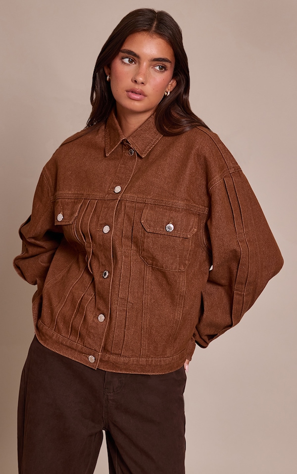 Veste en jean marron clair à épaules carrées