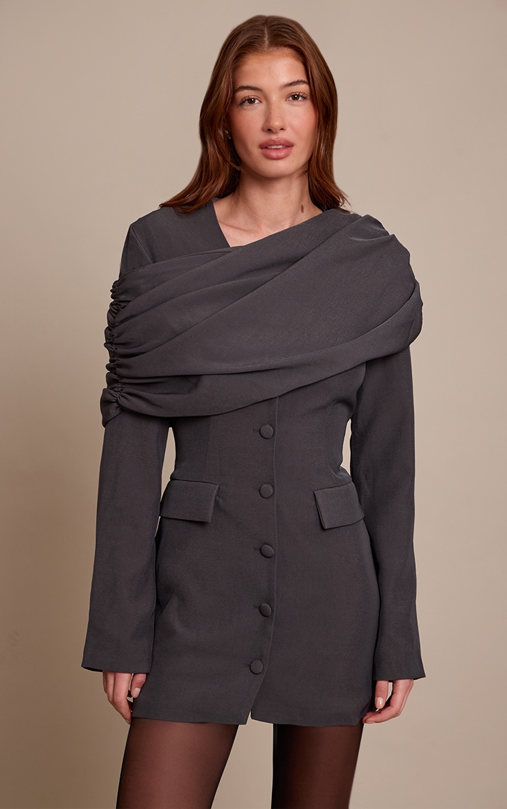 Grey Tailored Sash Detail Blazer Dress image 1