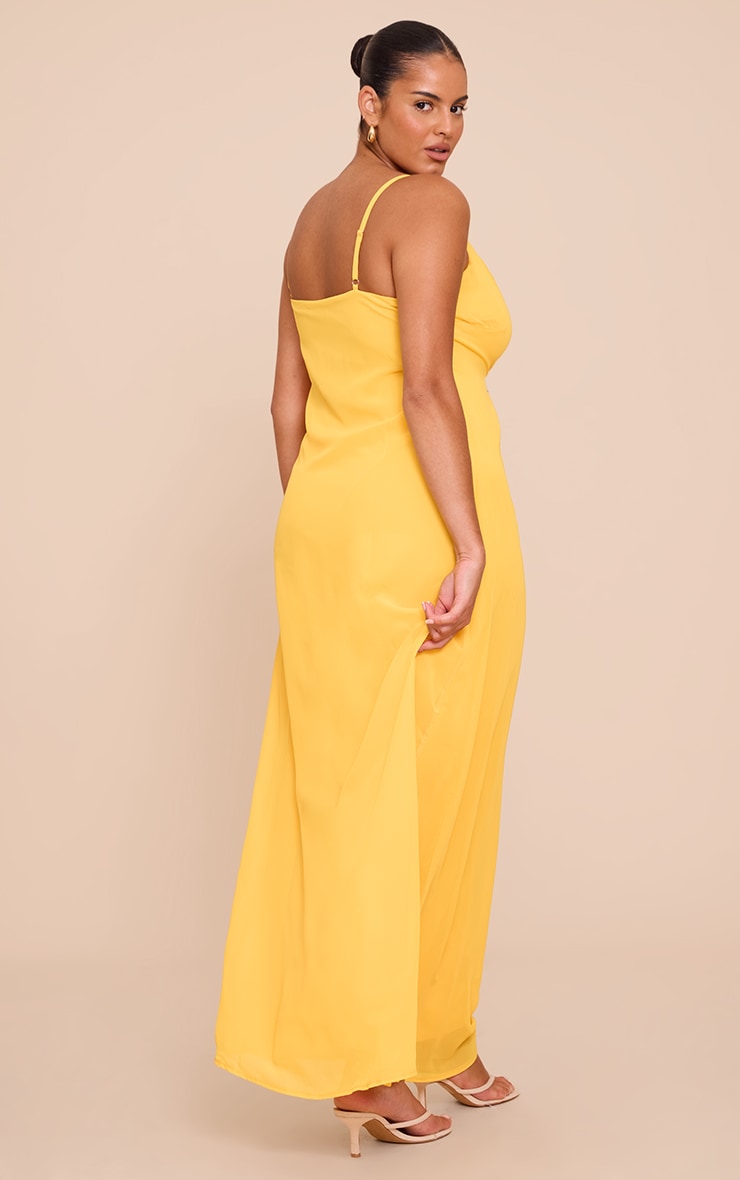 Plus Robe longue en mousseline de soie jaune à bretelles fines image 2