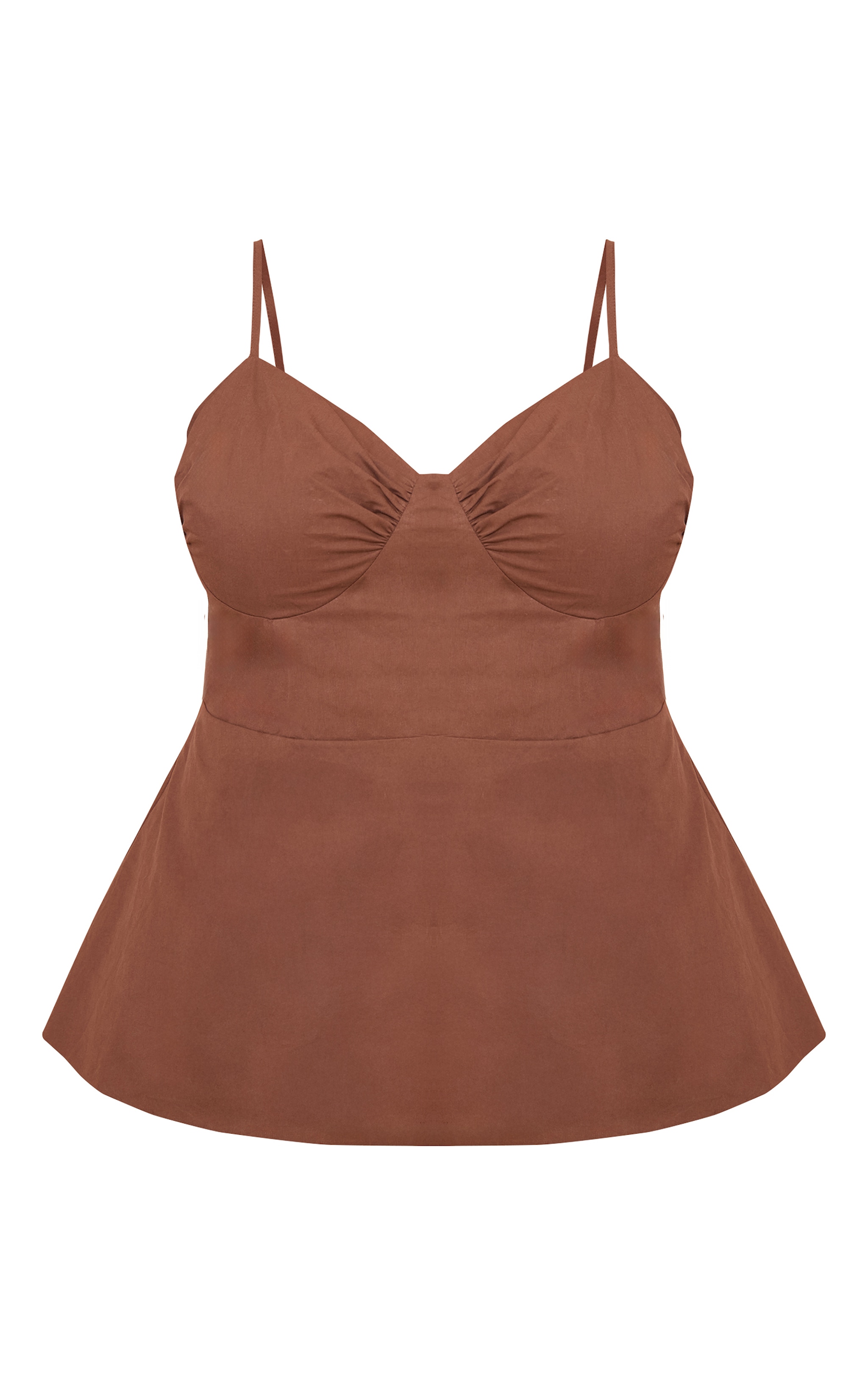 Plus Chocolate Cotton Strappy Peplum Cami Top image 5