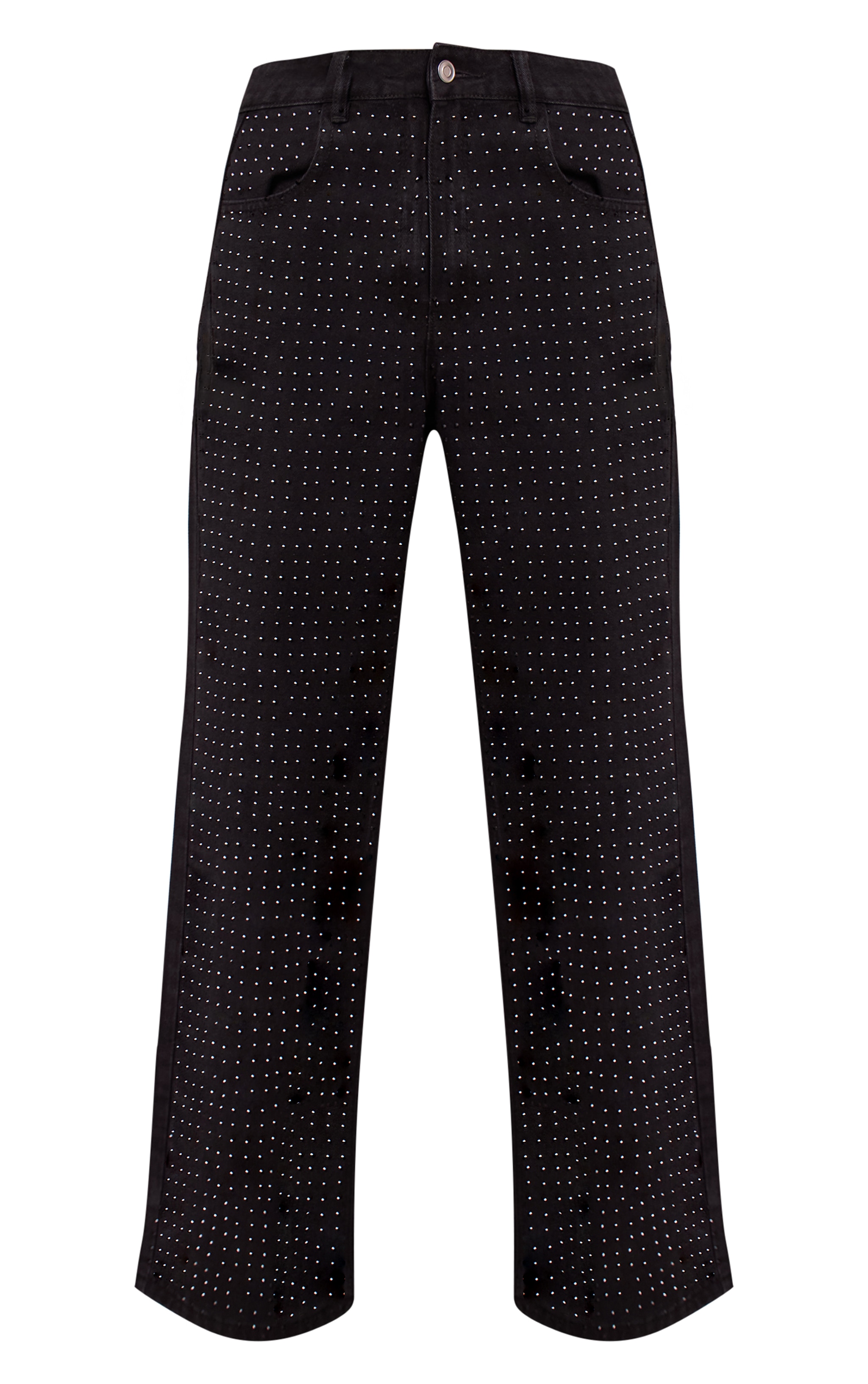 Black High Waist Diamante Straight Leg Denim Jeans image 5