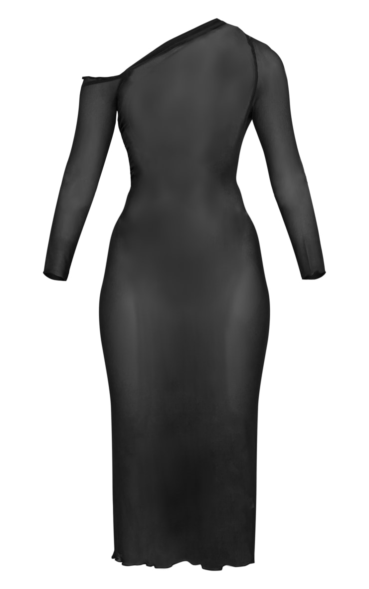 Black Mesh One Shoulder Ruched Side Midaxi Dress | Dresses