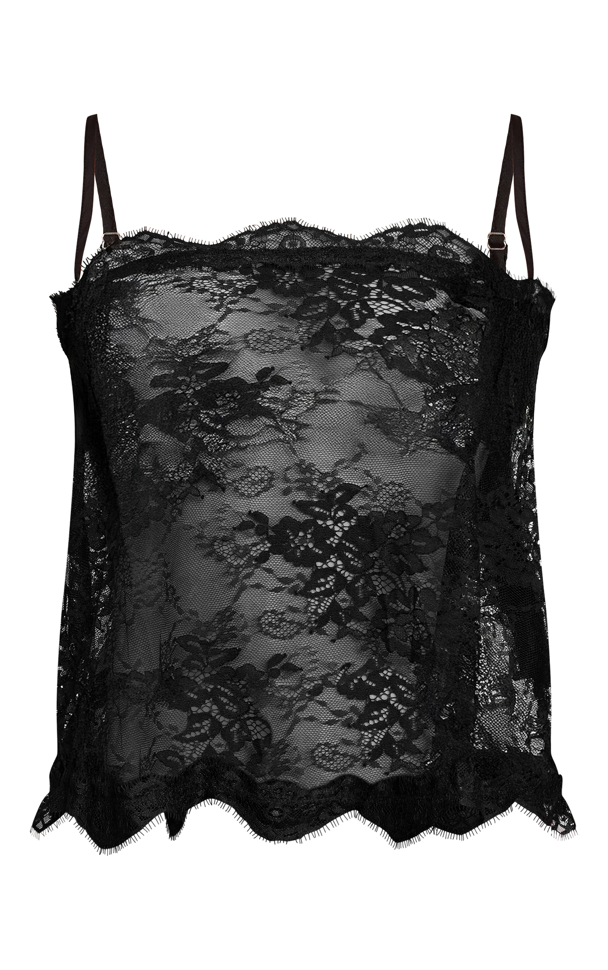 Black Sheer Lace Strappy Cami Top image 5