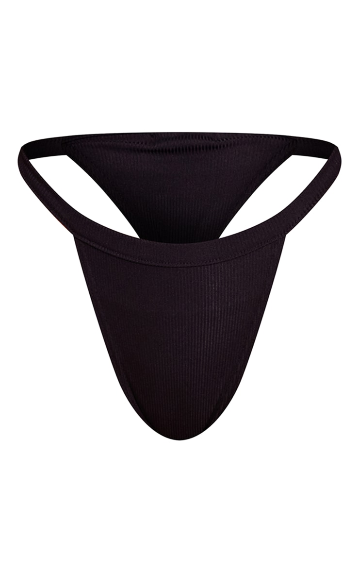 Black Ribbed Tanga Thong image 1