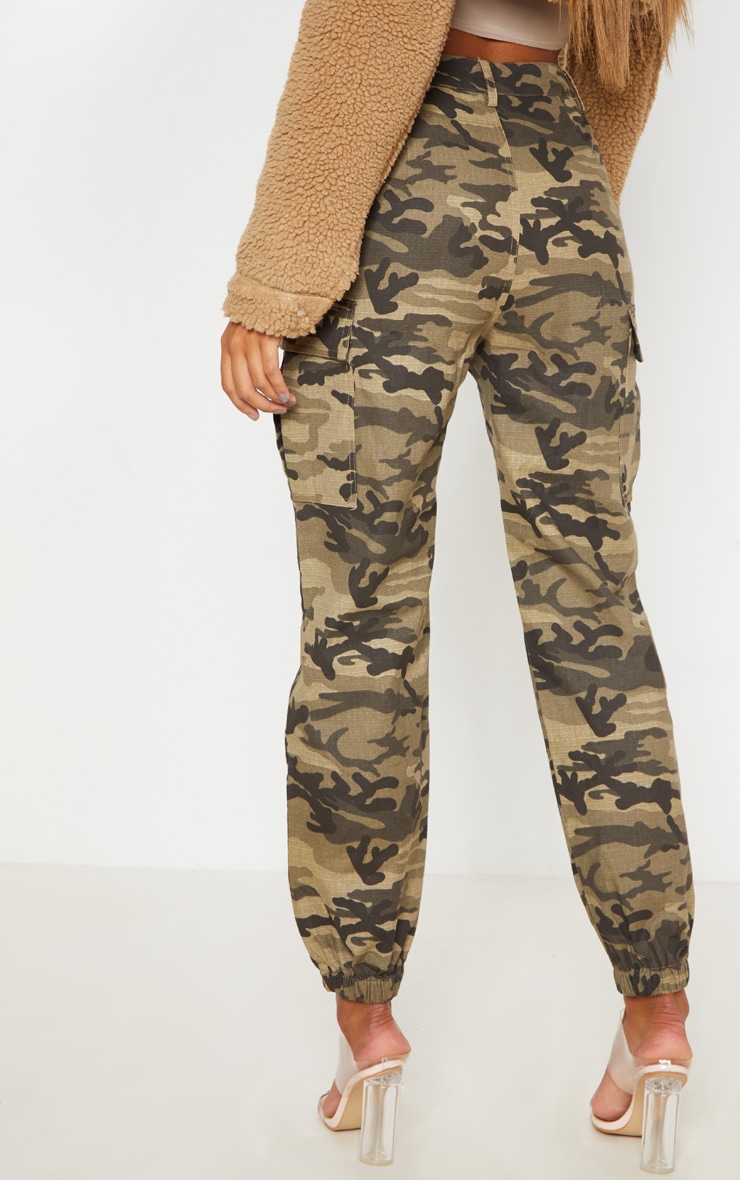 khaki pocket detail cargo trousers