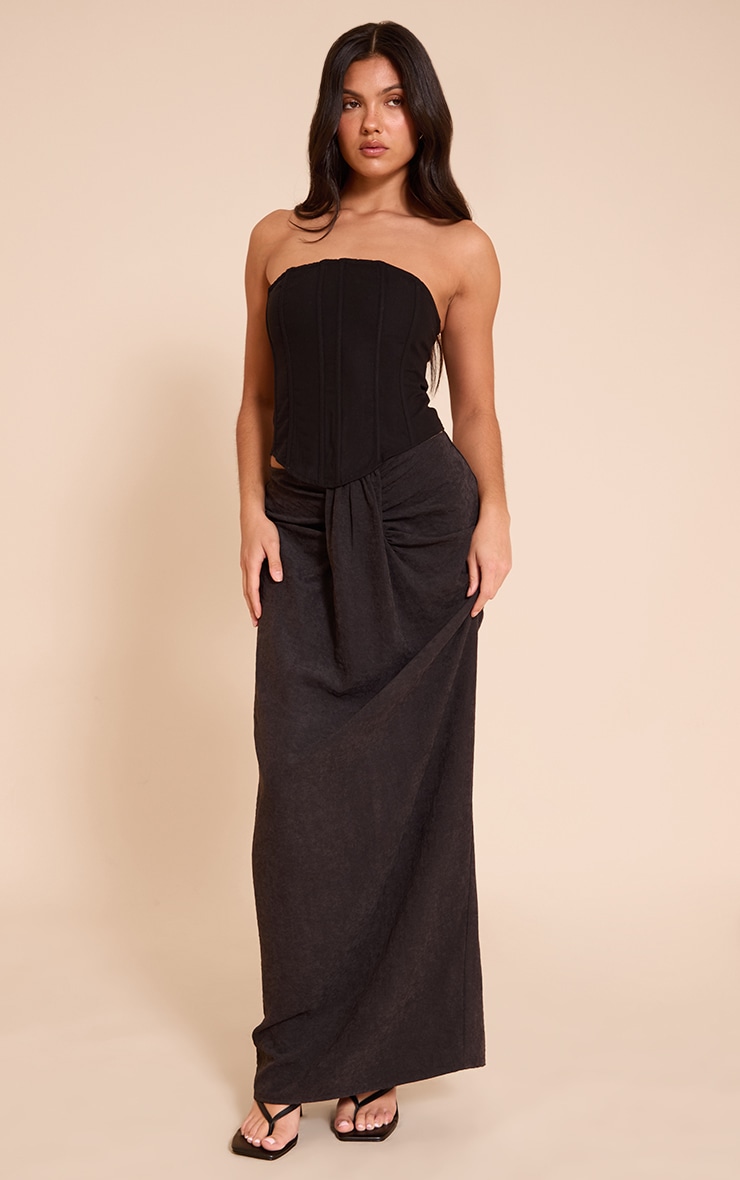 Black Peachskin Drape Front Maxi Skirt image 1