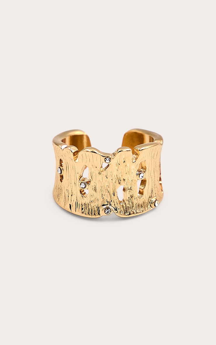 Gold Textured Abstract Ring image 2